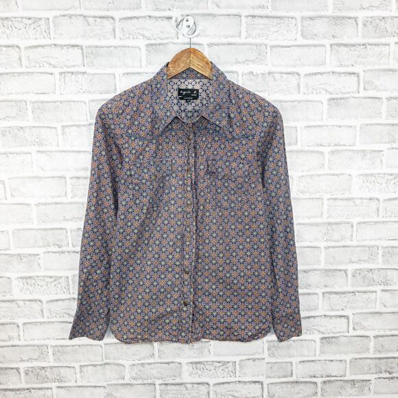Agnes b. Paris Men's Western geo Print Shirt metal buttons size 38 - Picture 1 of 6